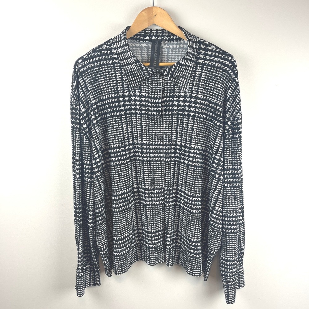 Norma Kamali Black White Oversized Glenn Plaid Tweed Print Boyfriend Shirt Large - Picture 2 of 4